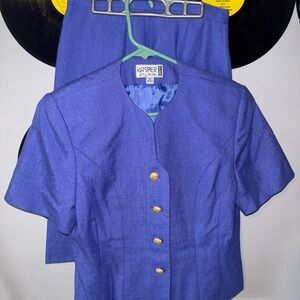 Vintage Kasper Blue Blazer and Skirt Set